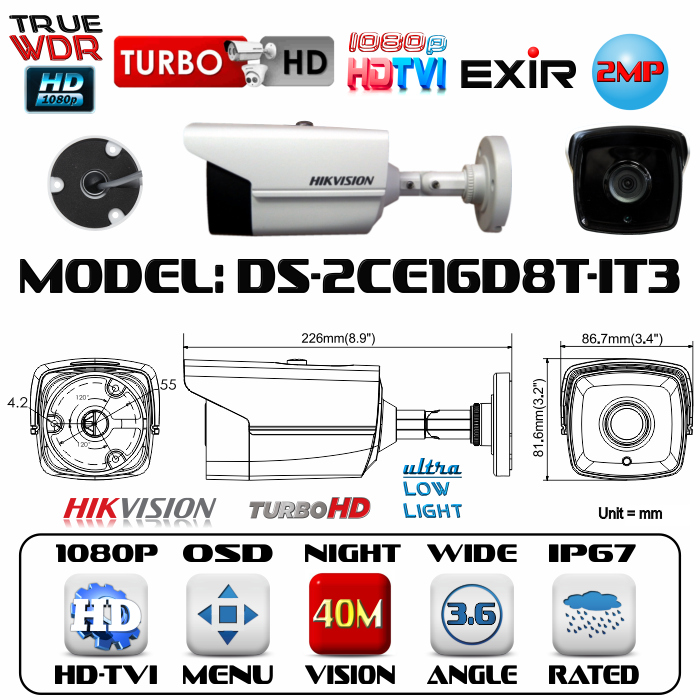 ขายถูก HIKVISION Turbo HD รุ่น DS-2CE16D8T-IT3 ความละเอียด 2 ล้านพิกเซล