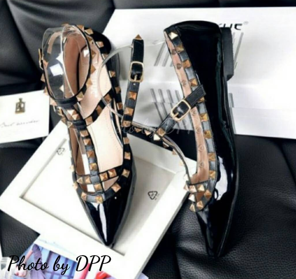 รองเท้า Valentino Rockstud Flats 2016 (สีดำ)