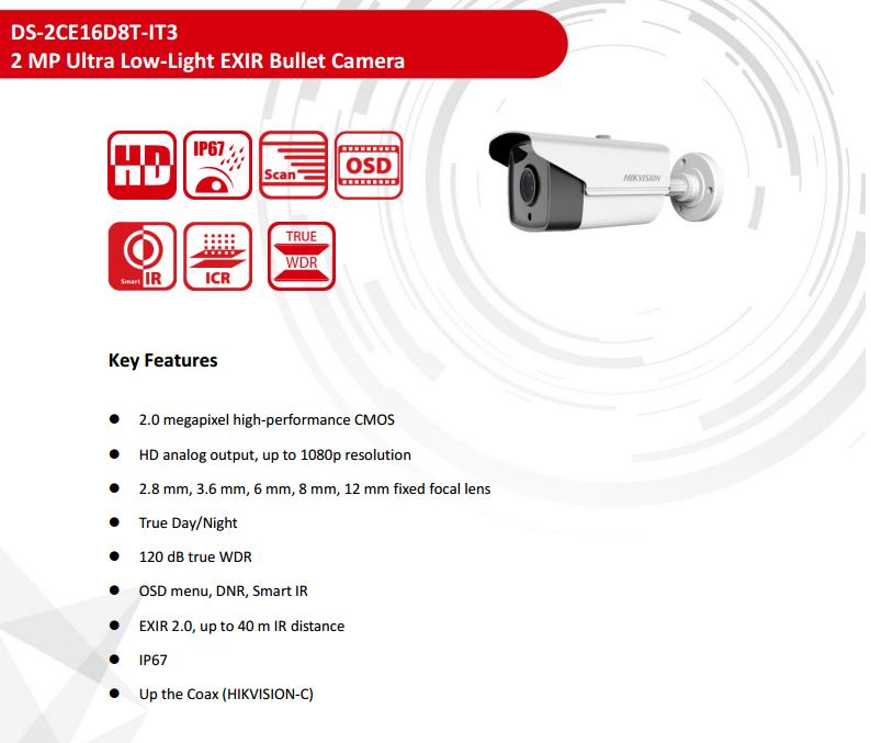 ขายถูก HIKVISION Turbo HD รุ่น DS-2CE16D8T-IT3 ความละเอียด 2 ล้านพิกเซล