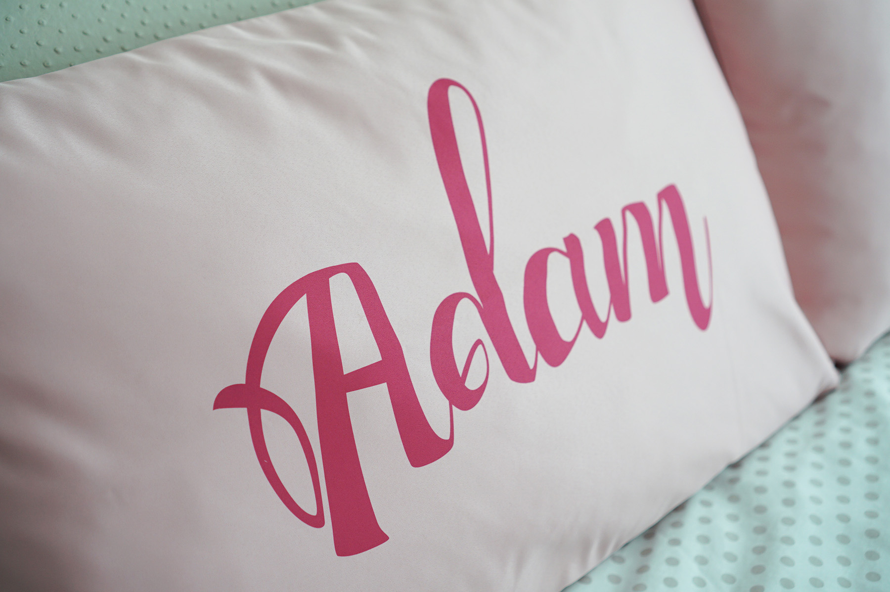 ปลอกหมอนหนุนคู่ สีชมพู ลาย Name - 02 - Pink