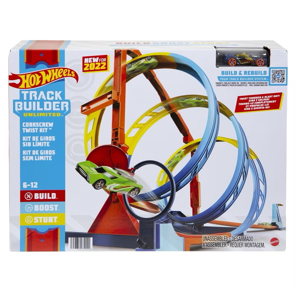Hot Wheels Track Builder Unlimited Corkscrew Twist Kit ฮอตวีลแทร็กบิลเดอร์ ชุดรางเกลียวชนเป้า (HDX79) ลิขสิทธิ์แท้