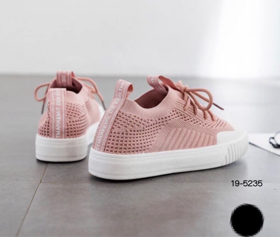 รองเท้าผ้าใบผ้ายืดตัดสีทูโทน (สีชมพู)