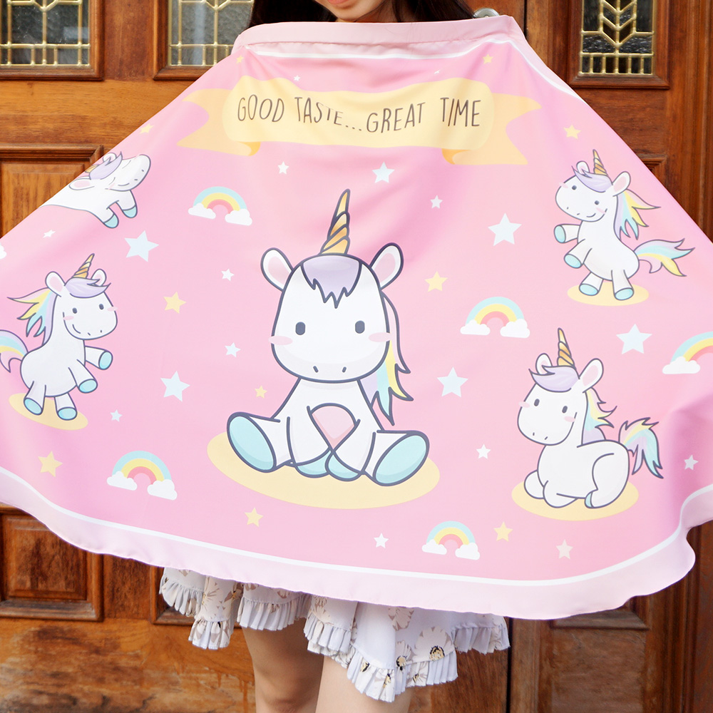 ผ้าคลุมให้นม สั่งทำใส่ชือ ลาย Unicorn - Pink