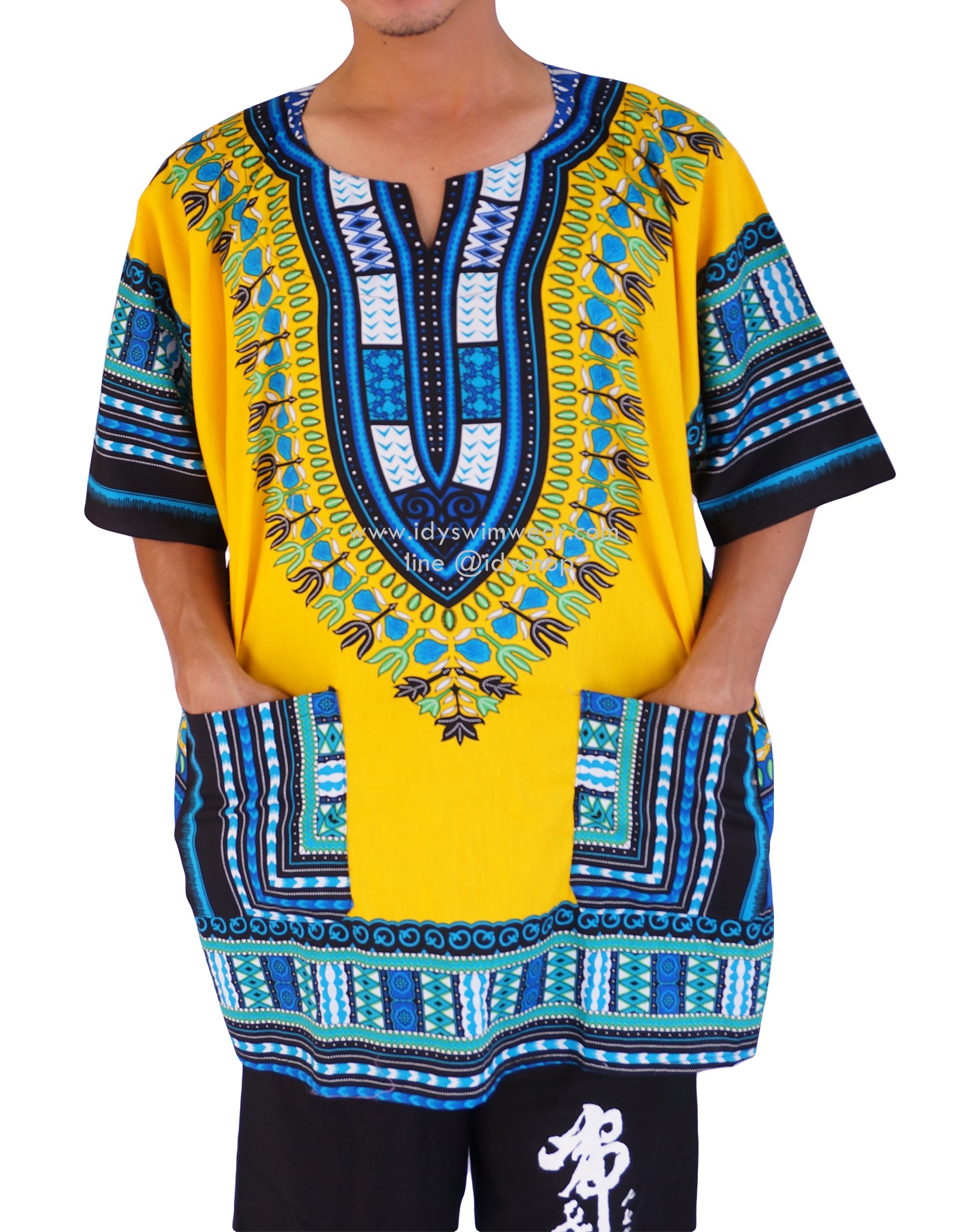 dashiki shirt เสื้อจังโก้ โบฮีเมียน เสื้อชนเผ่า เสื้อแอฟริกา เสื้อวินเทจ ผ้าcotton สี เหลือง
