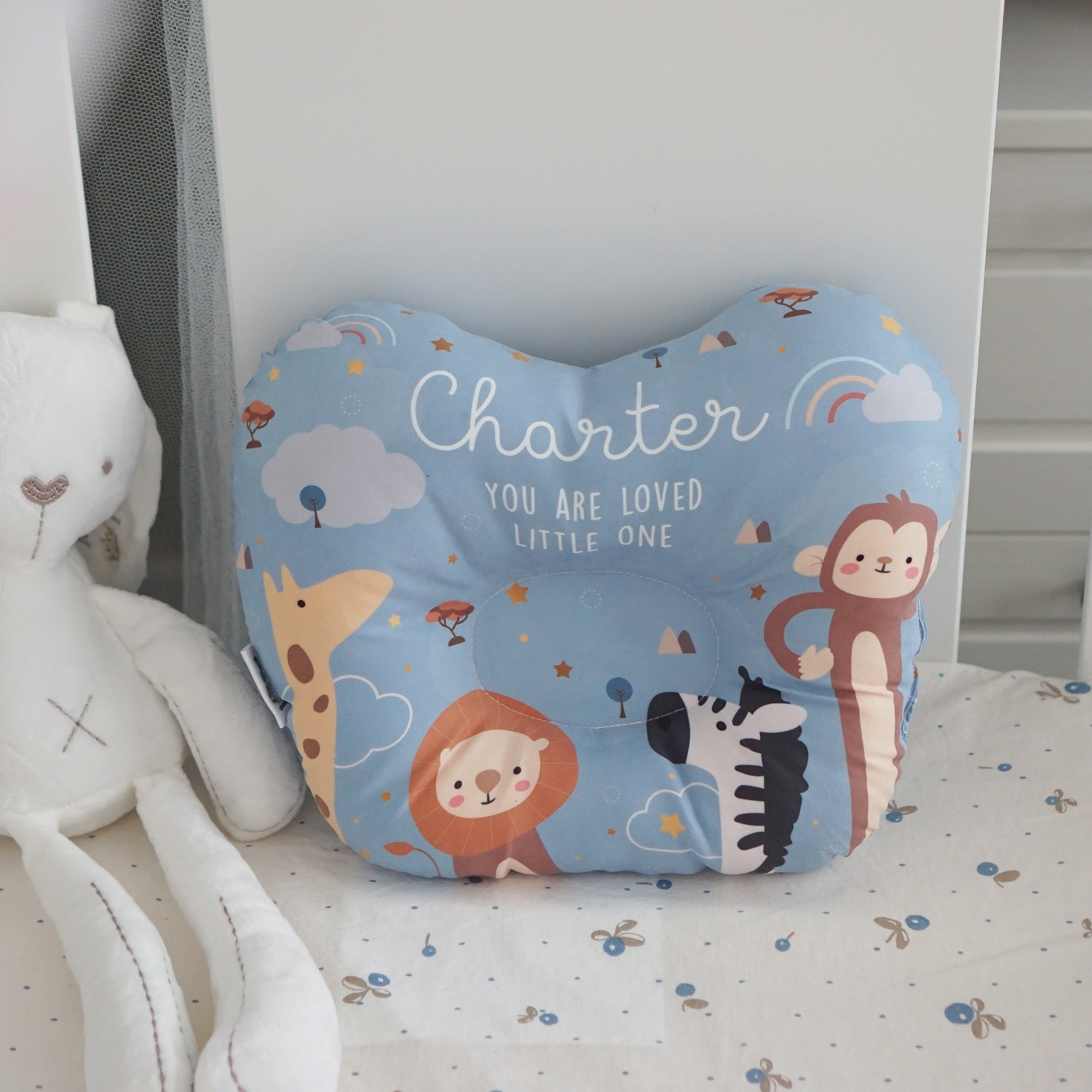 หมอนเด็ก หมอนหลุม Baby Pillow สั่งทำใส่ชื่อ Safari - Blue
