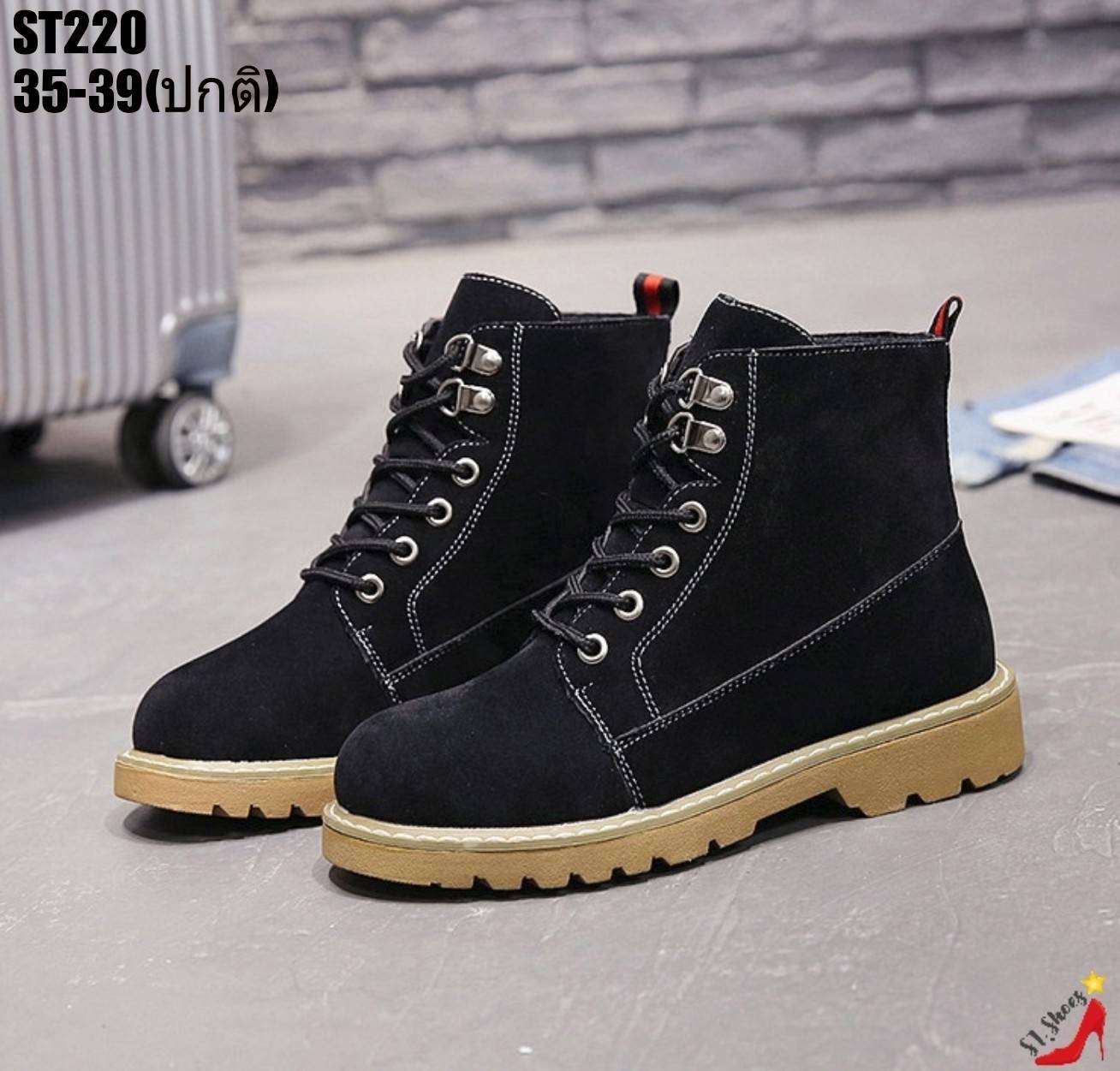 รองเท้าผ้าใบหุ้มข้อสไตล์มาร์ติน (สีดำ)