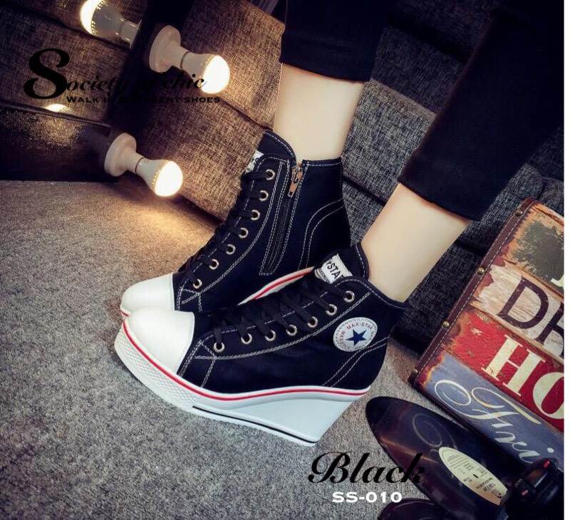 รองเท้าผ้าใบส้นเตารีดเกาหลี (สีดำ)