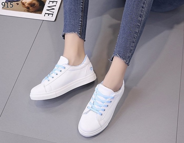 รองเท้าผ้าใบPUลายแมว (สีฟ้า)