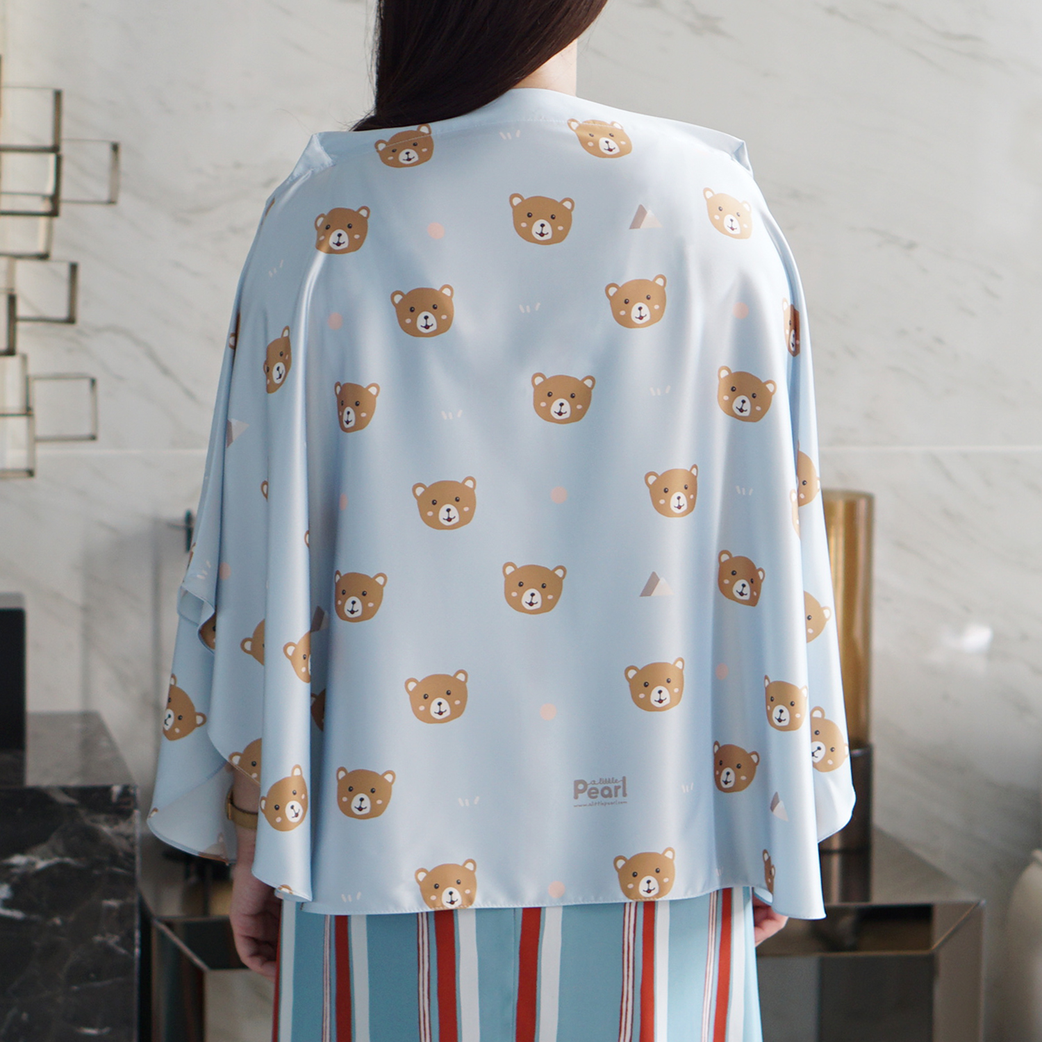 ผ้าคลุมให้นม สั่งทำใส่ชือ ลาย Pattern - Teddy - Blue