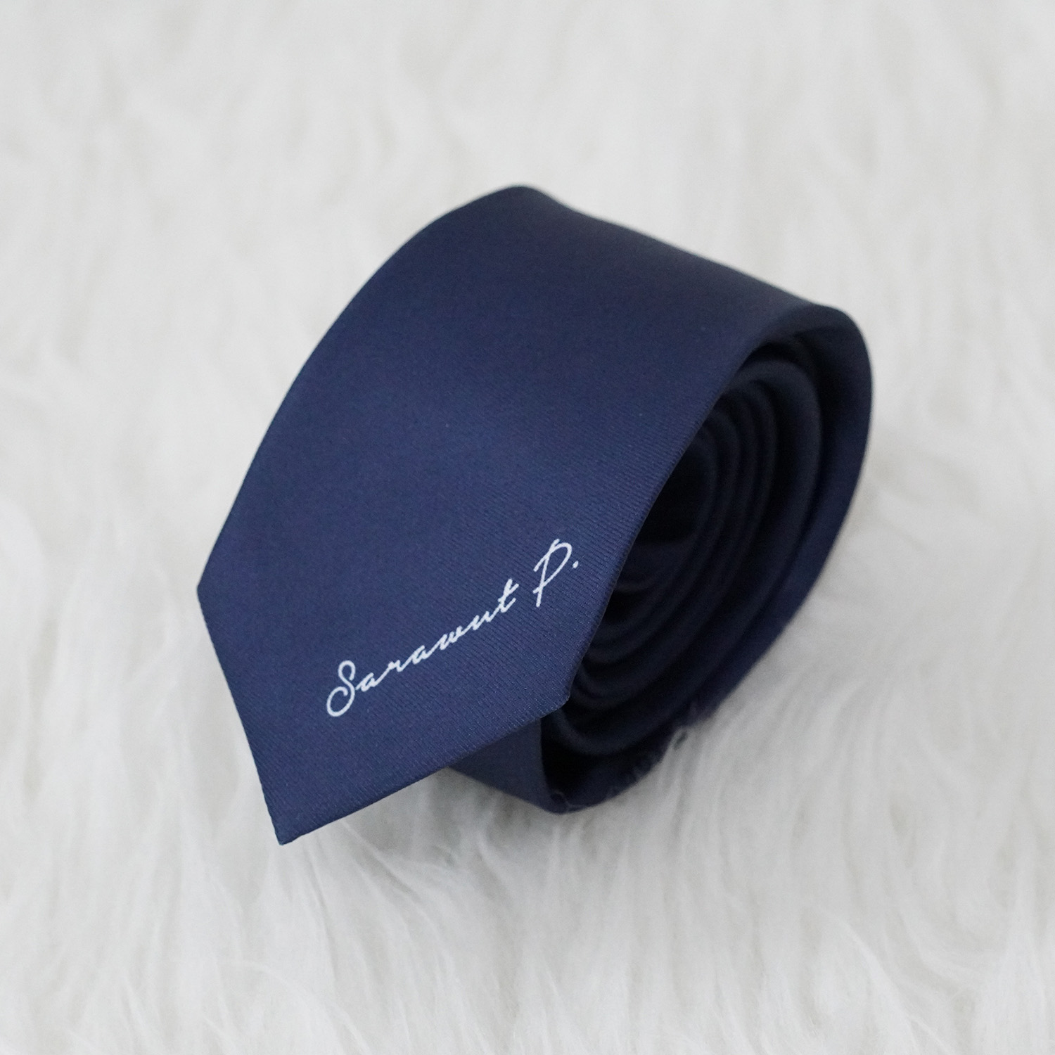 เนคไท สั่งทำใส่ชื่อ ขนาด 2.5" - Minimal - Floral Frame Navy