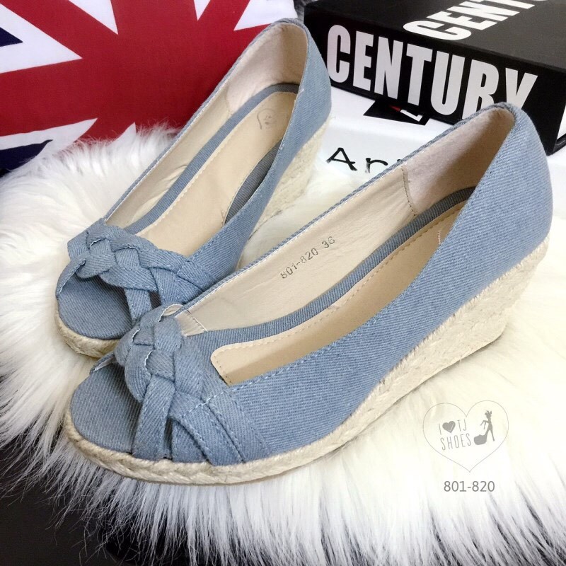 พร้อมส่ง : รองเท้าส้นเตารีดผ้ายีนส์ (สียีนส์อ่อน)