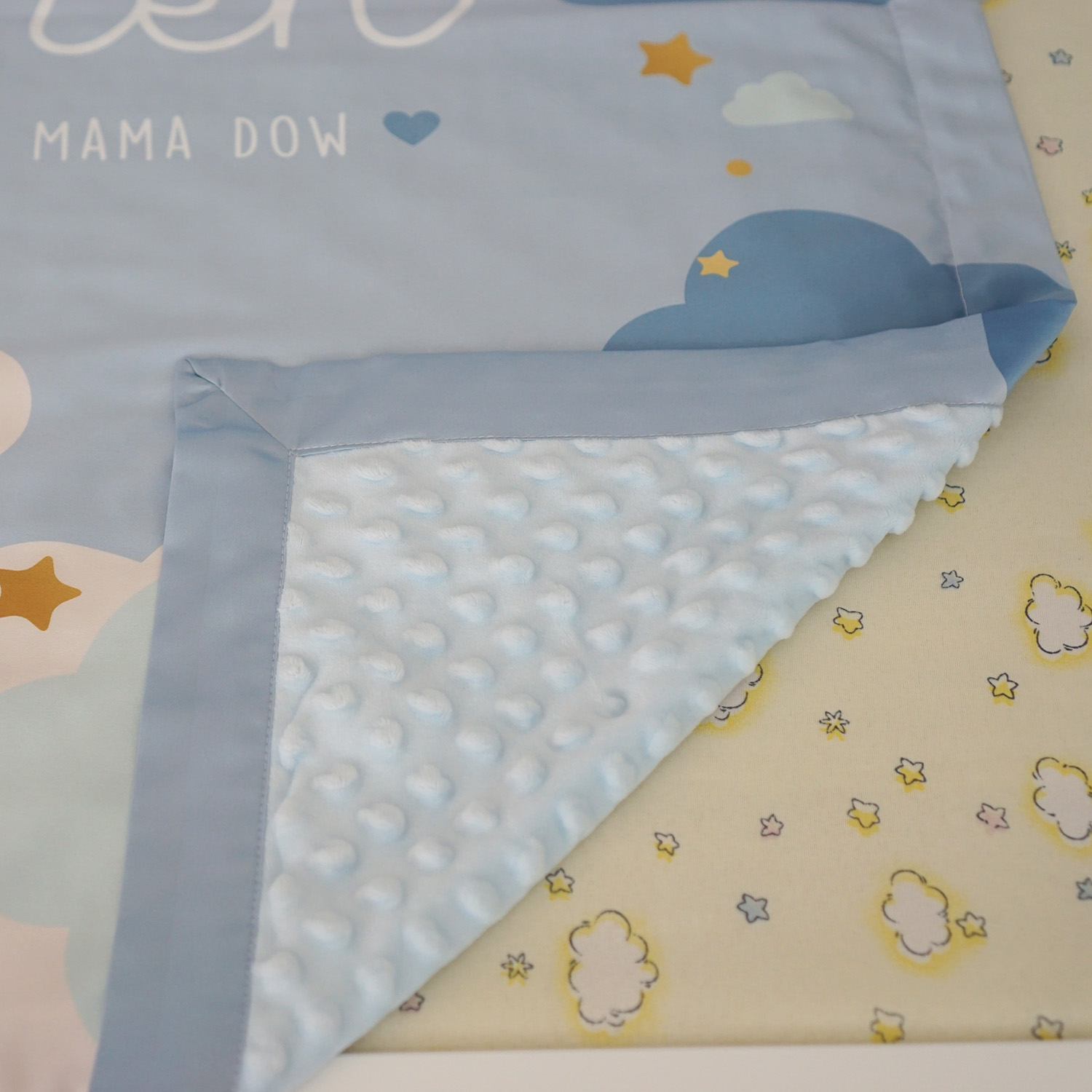 ผ้าห่ม สั่งทำใส่ชื่อ ลาย Moon - Blue