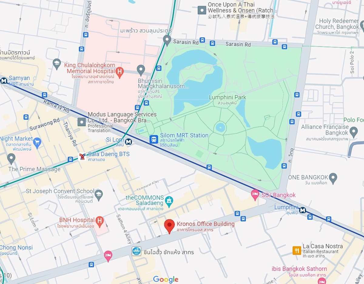 อาคารสำนักงานโครนอส สาทร (Kronos Sathorn office building) สำนักงานให้เช่าย่านถนนสาทร พระราม 4 กรุงเทพฯ ใกล้สวนลุมพินี เพียง 700 เมตร