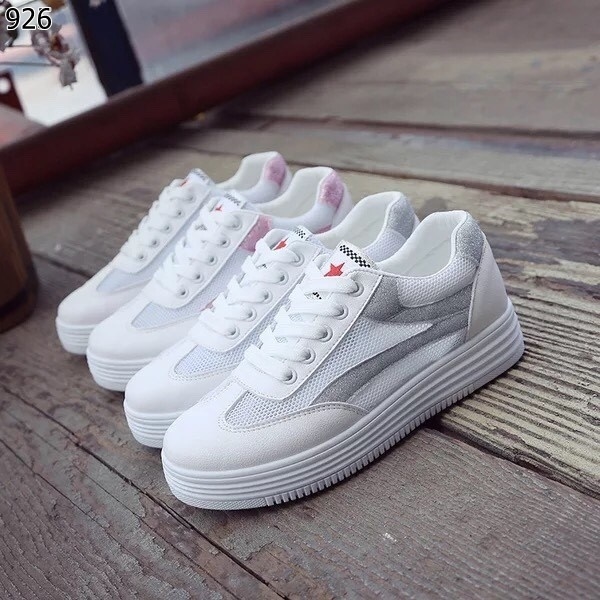 รองเท้าผ้าใบพียูสไตล์แฟชั่นเกาหลี (สีเทา)