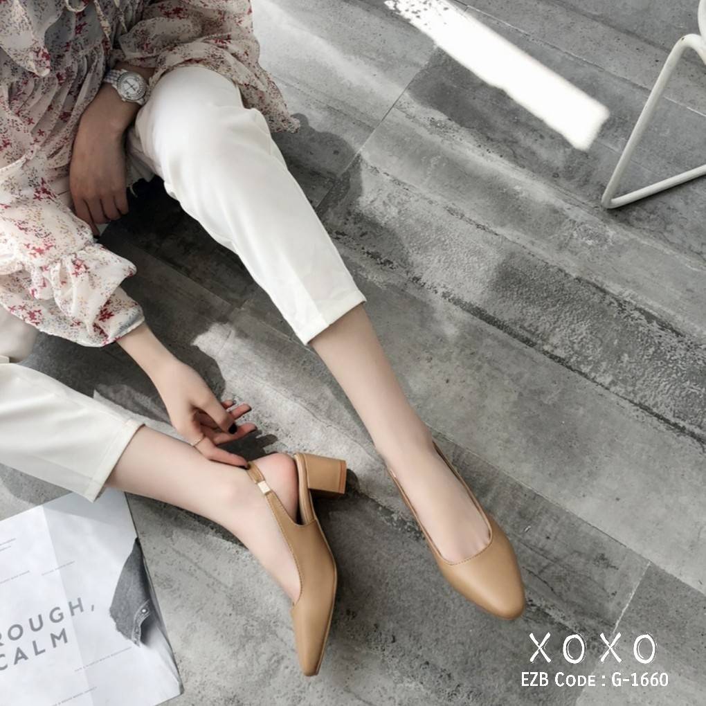 รองเท้าคัทชูส้นตันรัดส้น (สีกากี)
