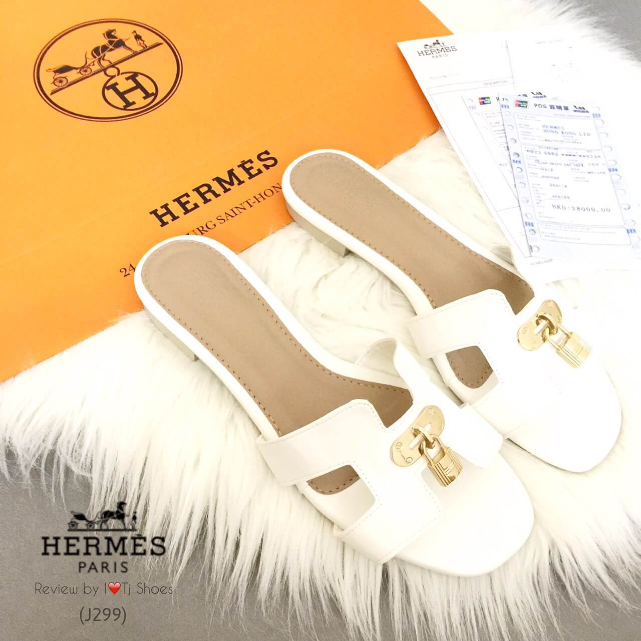 รองเท้าแตะ Hermes รุ่นตัวล็อค (สีขาว)