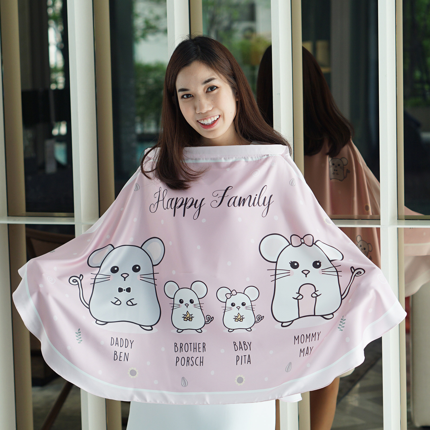 ผ้าคลุมให้นม สั่งทำใส่ชือ ลาย Mini Mouse - Pink