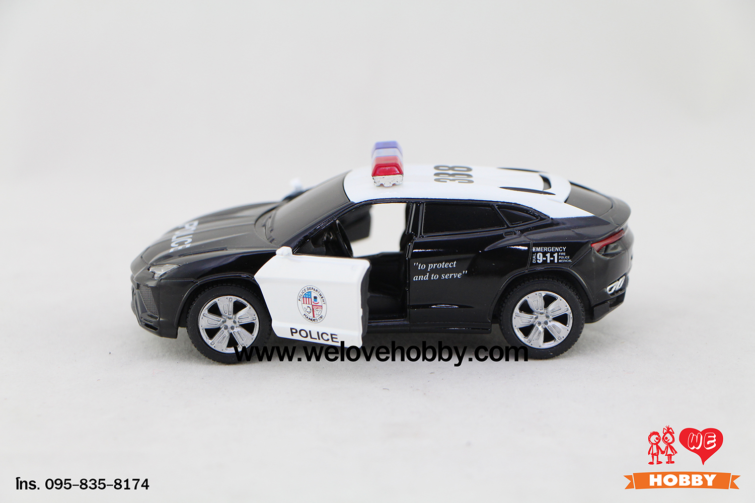 โมเดลรถตำรวจ Lamborghini Urus สีดำ-ขาว Scale 1:38