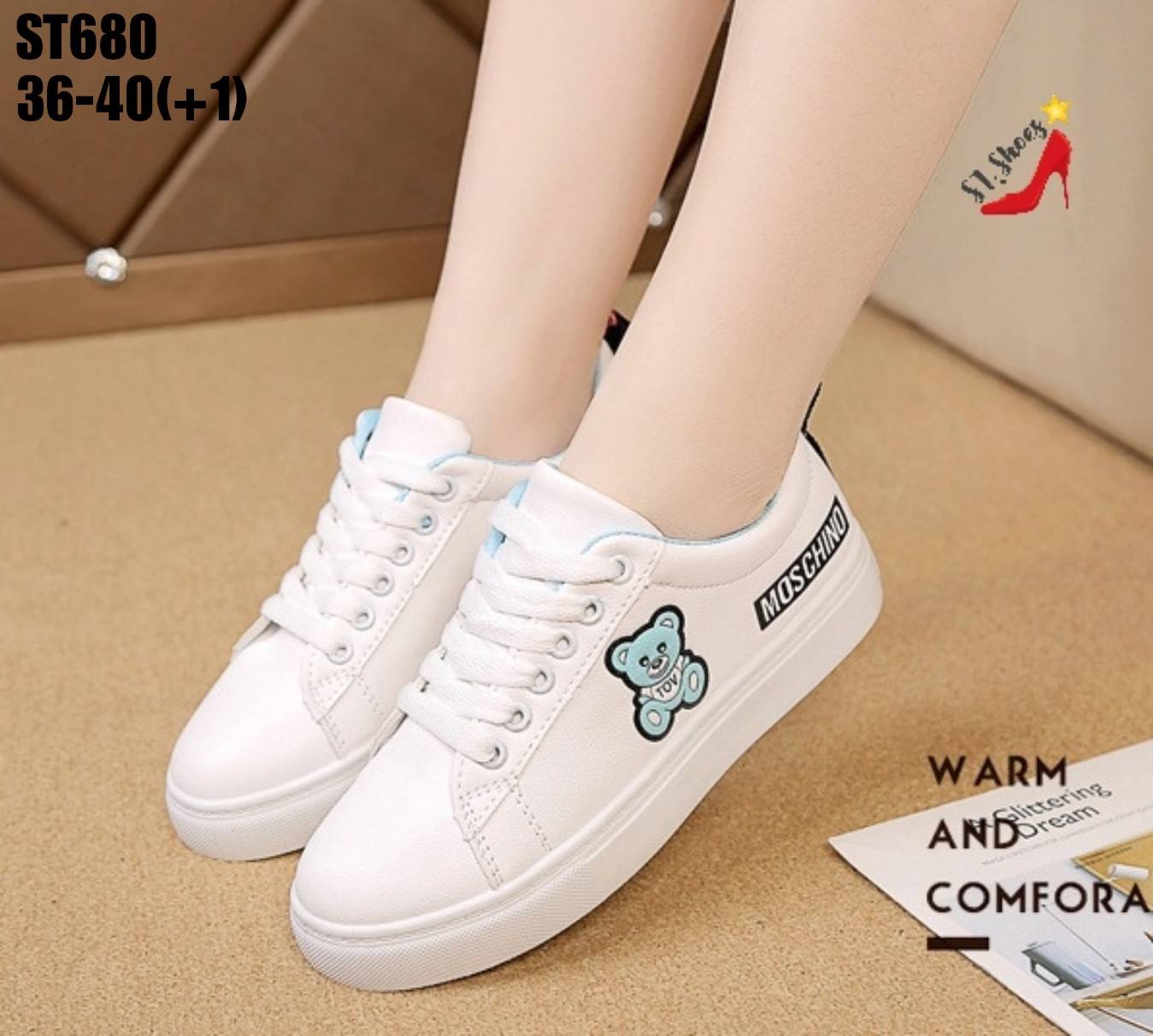 รองเท้าผ้าใบหมี Teddy (สีฟ้า)