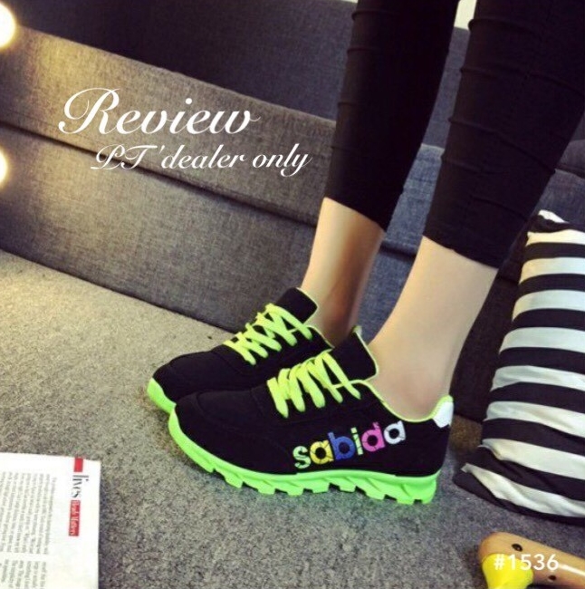 พร้อมส่ง : รองเท้าผ้าใบ Sport สกีนลาย (สีเขียว)