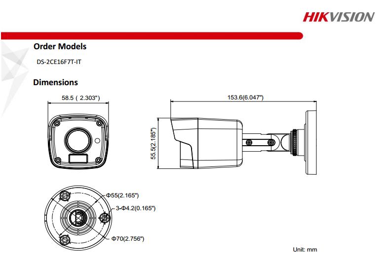 ขายถูก HIKVISION Turbo HD รุ่น DS-2CE16F1T-IT ความละเอียด 3 ล้านพิกเซล