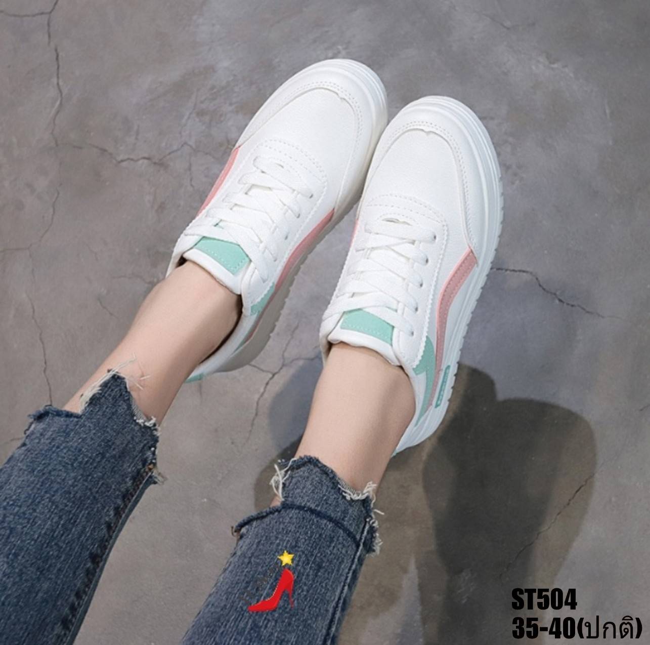 รองเท้าผ้าใบแฟชั่นแต่งแถบสีพาสเทล (น้ำเงิน)