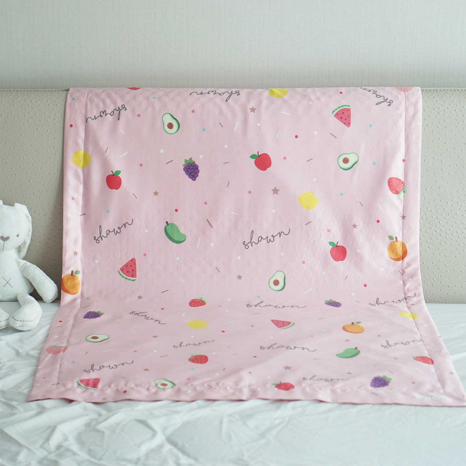ผ้าห่ม สั่งทำใส่ชื่อ ลาย ผลไม้รวม - Pattern - Fruit - Pink