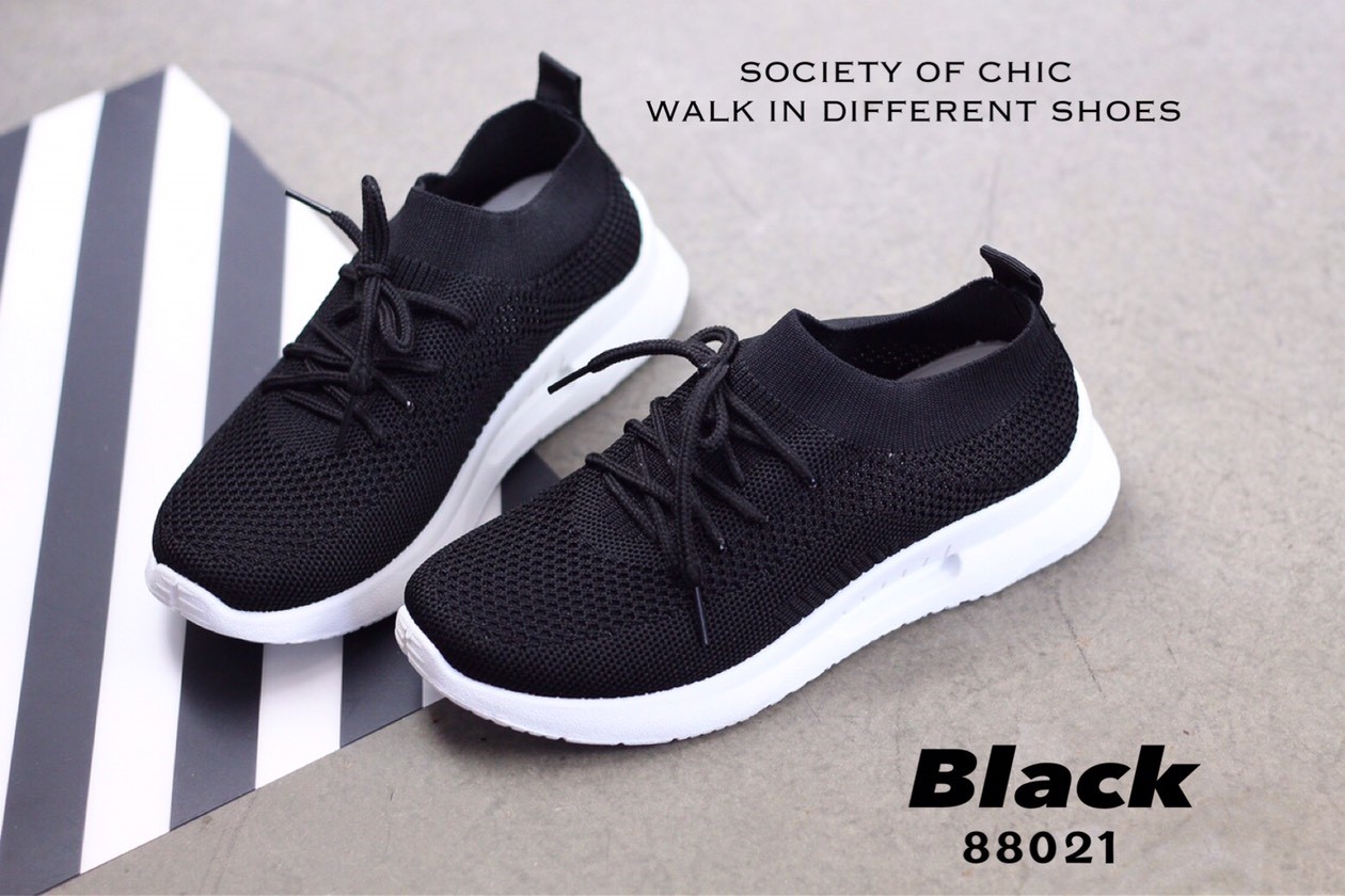 รองเท้าผ้าใบผ้ายืดขอบถุงเท้าสไตล์ Sport (สีขาว)