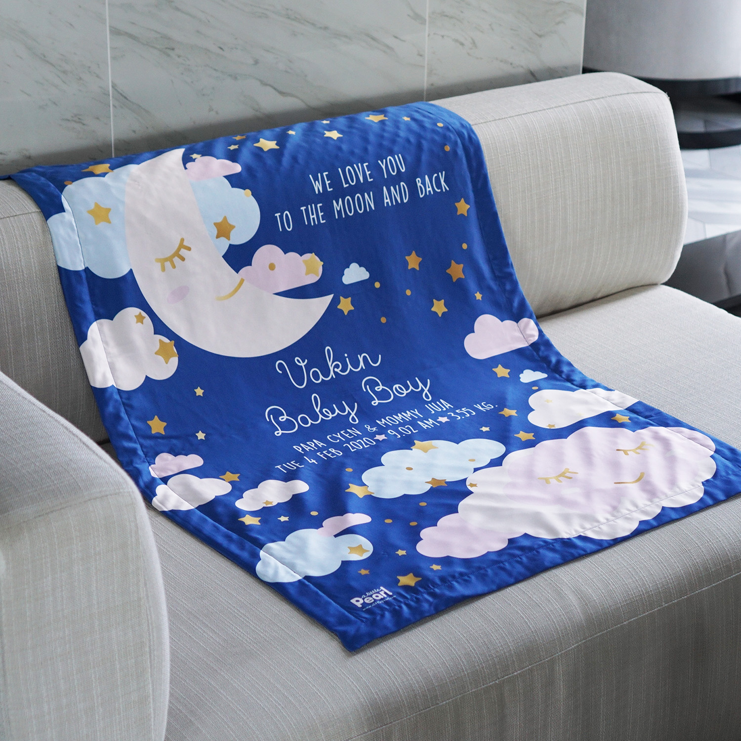 ผ้าห่ม สั่งทำใส่ชื่อ ลาย Moon - Dark Blue