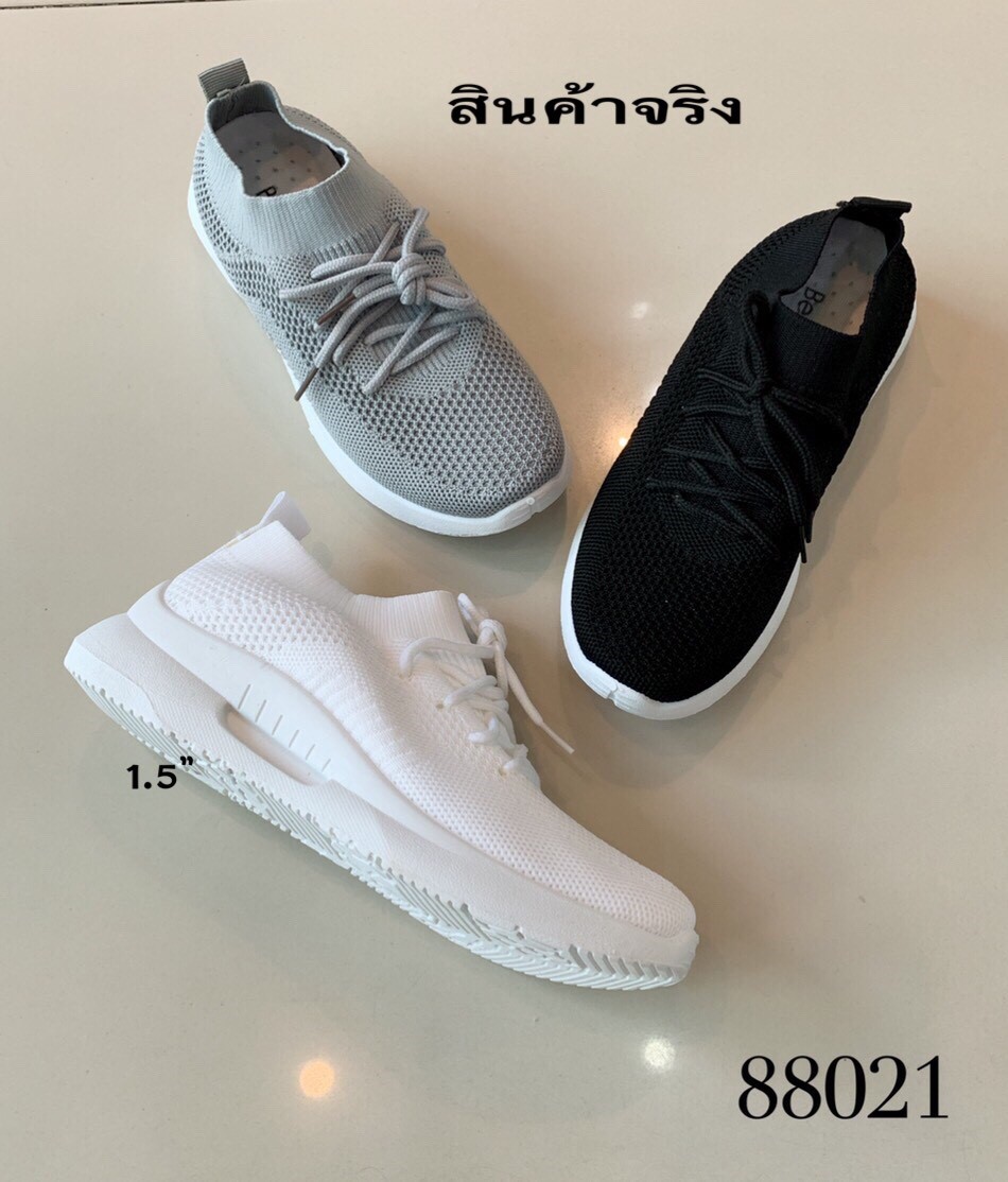 รองเท้าผ้าใบผ้ายืดขอบถุงเท้าสไตล์ Sport (สีขาว)