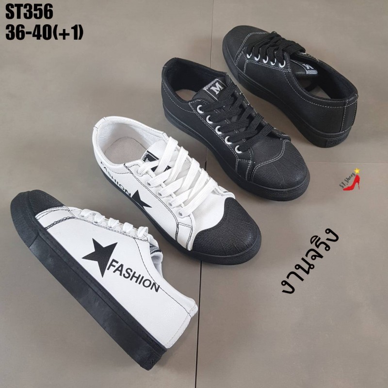 รองเท้าผ้าใบแฟชั่นสกรีนลายดาว (สีดำ)