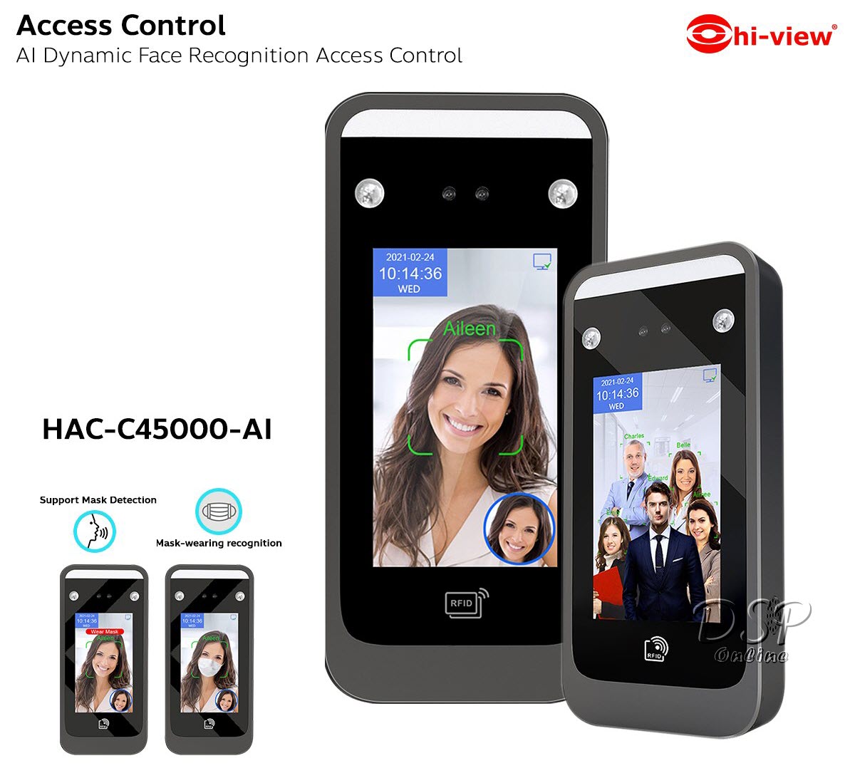 ขายถูก Hi-view เครื่องบันทึกเวลา เครื่องสแกนหน้า เข้าออกในการทำงาน รุ่น HAC-C45000-AI แจ้งเตือนผ่านไลน์ ประกันศูนย์