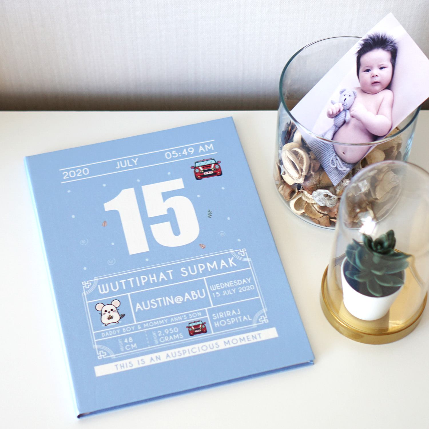 แฟ้มทะเบียนสมรส/สูติบัตร สั่งทำใส่ข้อความ ลาย Chinese Calendar - Mini Mouse - Blue