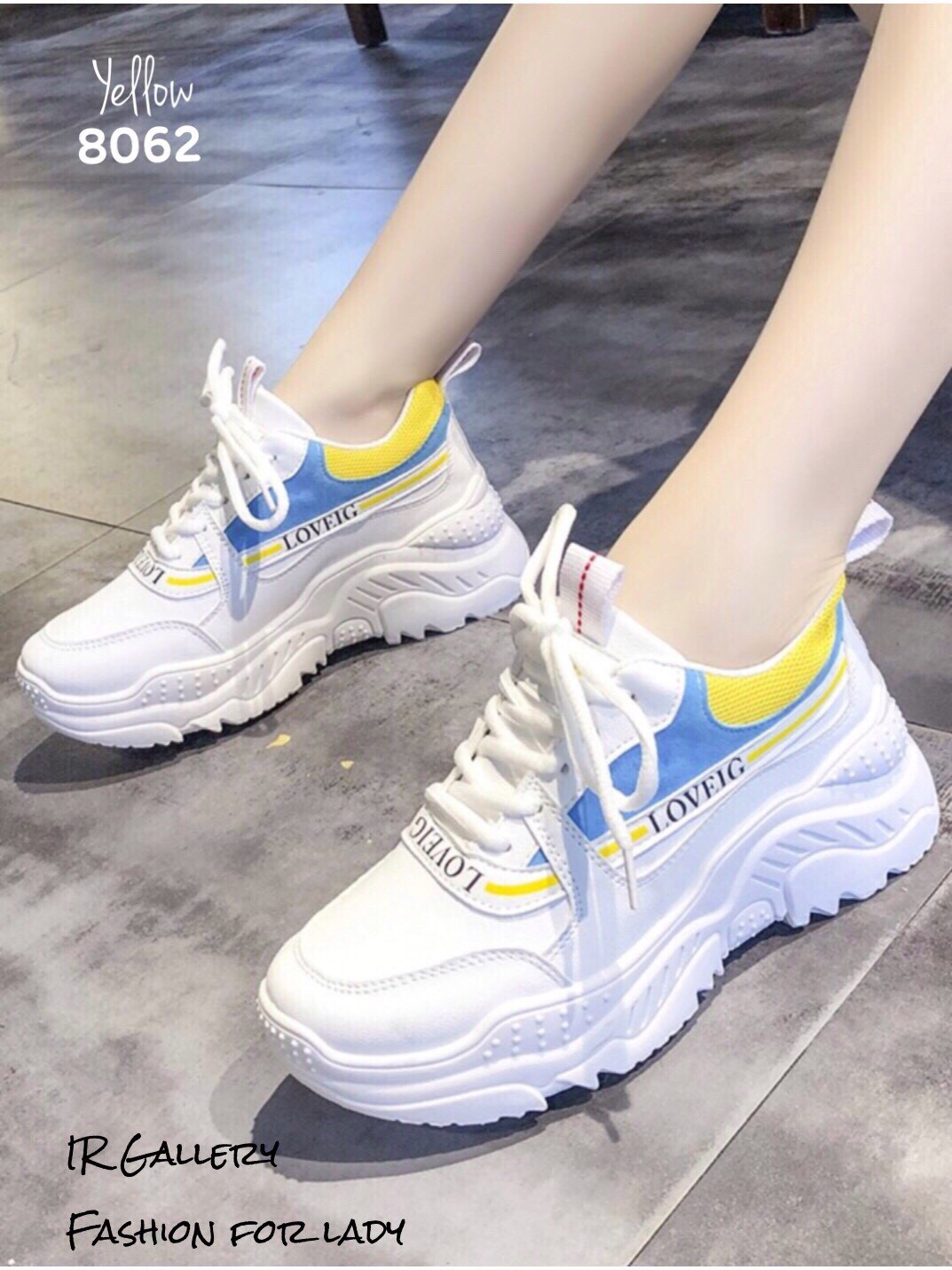 รองเท้าผ้าใบทรงSportแต่งสีแฟชั่น (สีเหลือง)