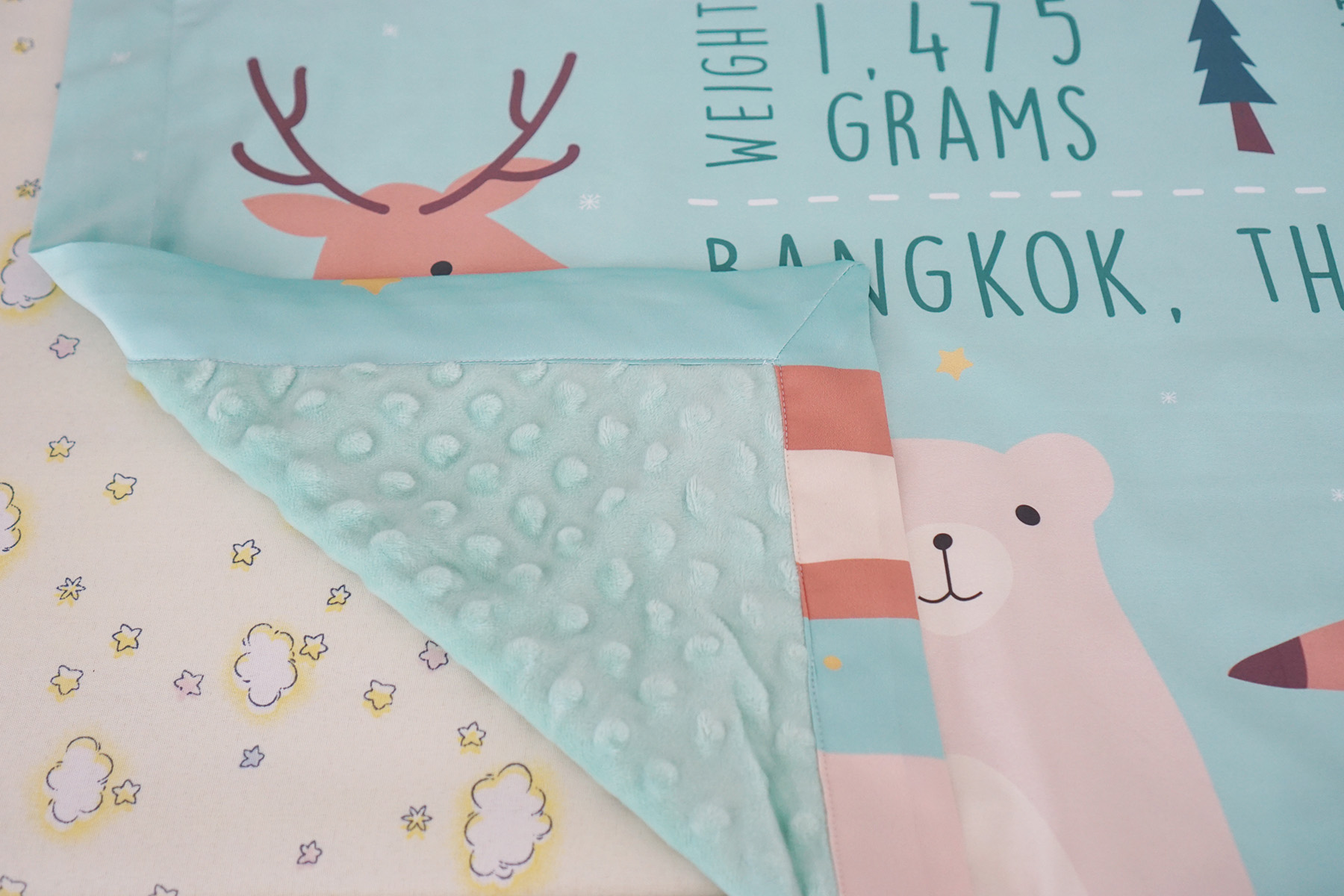 ผ้าห่ม ใส่ประวัติแรกเกิด ลาย Woodland - Mint