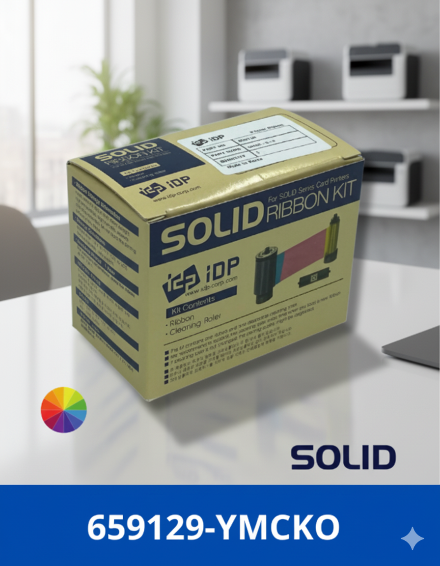 ขายถูก Solid 659129 YMCKO: ริบบอนสีแท้เต็มบัตร 250 Prints สำหรับ IDP Smart Printer