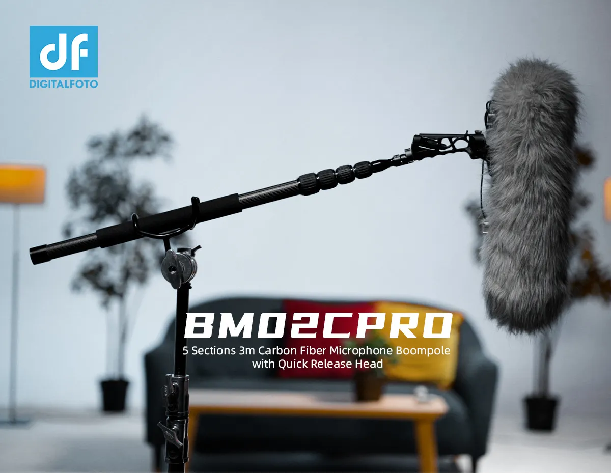 5 Sections 3m Carbon Fiber Boompole for Microphone LED Tube Light RS2 RS3 Single Handle Gimbal with Quick Release Head