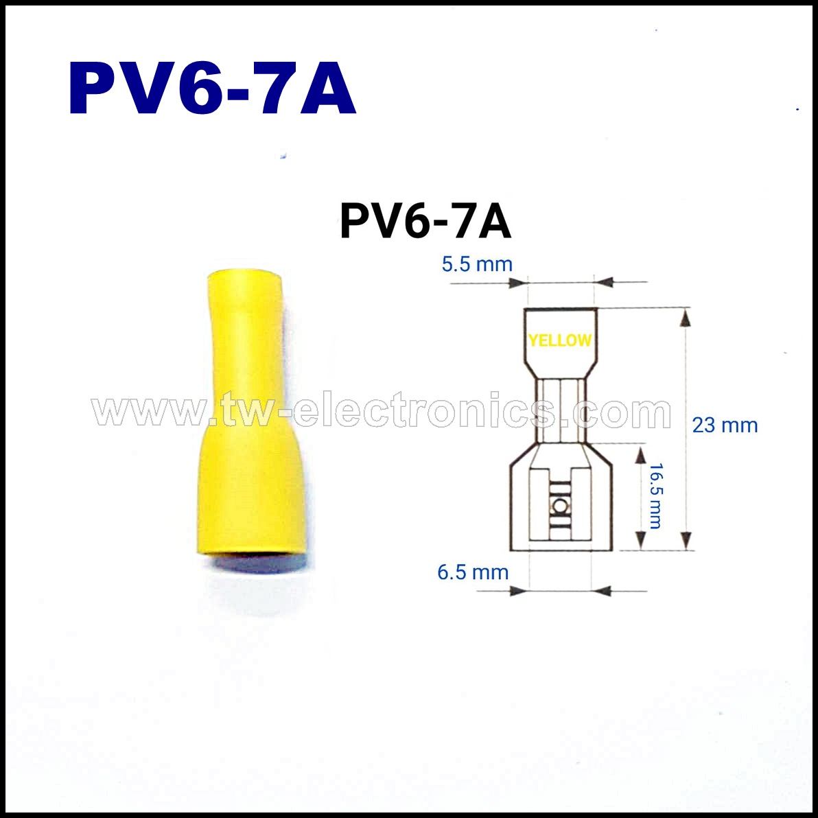 หางปลาเสียบแบน ตัวเมีย หุ้มเต็ม(สีเหลือง) T-LUG / PV6-7A