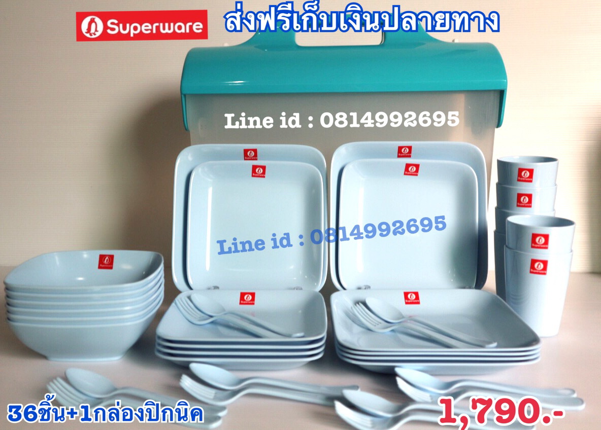 ชุดปิกนิคจานเหลี่ยมฟ้าใหญ่