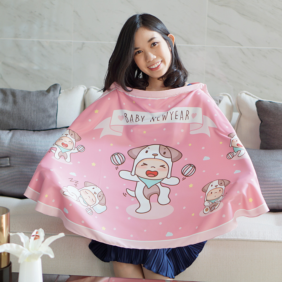 ผ้าคลุมให้นม สั่งทำใส่ชือ ลาย Puppy - Pink