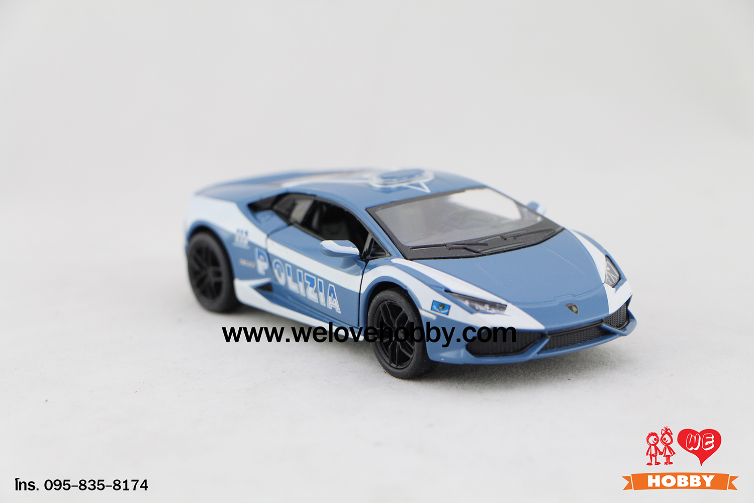 โมเดลรถตำรวจ Lamborghini Huracán LP610-4 สีฟ้า-ขาว Scale 1:36