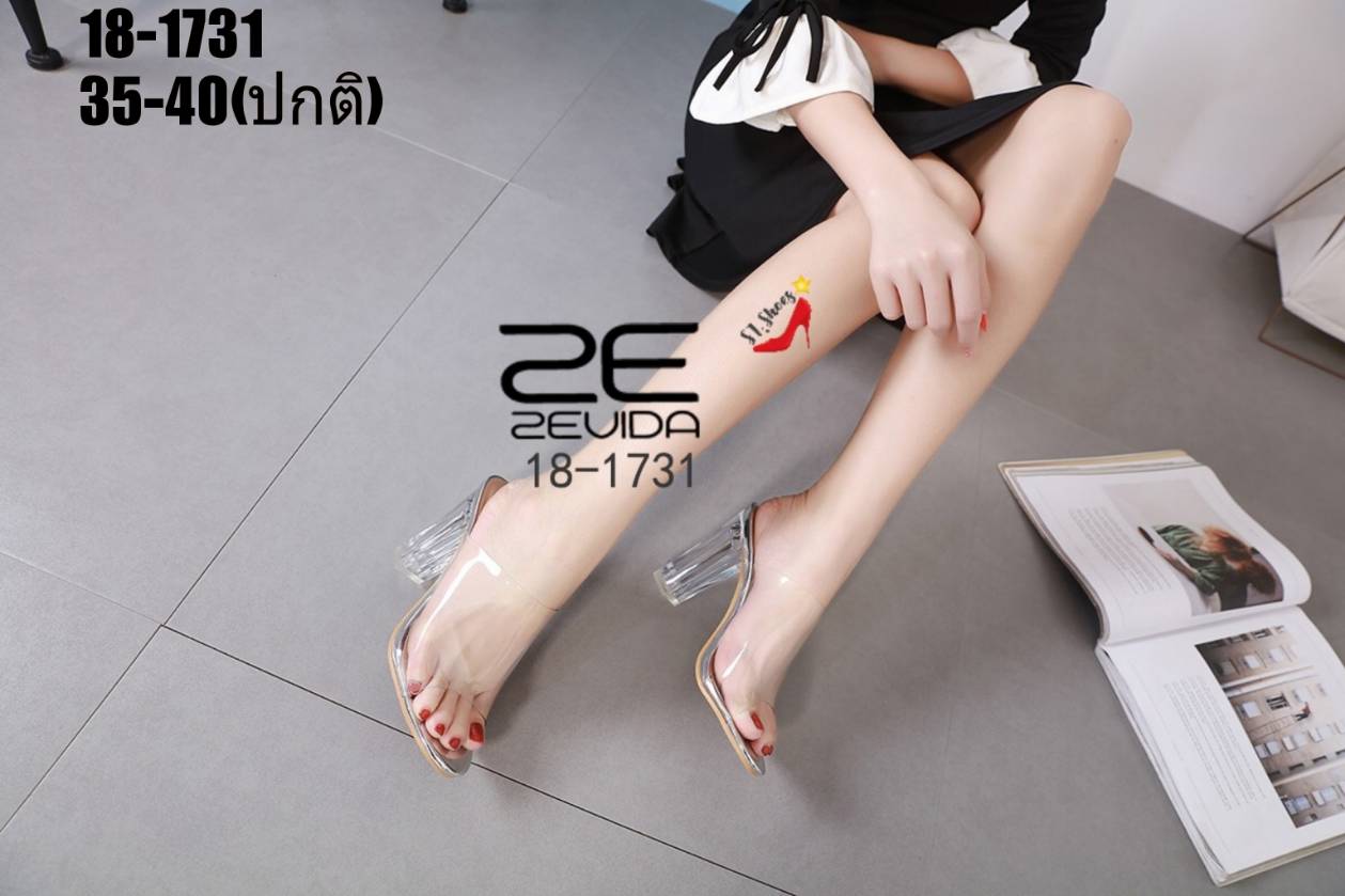 รองเท้าส้นแก้วอะคริลิคแบบสวม (สีครีม)