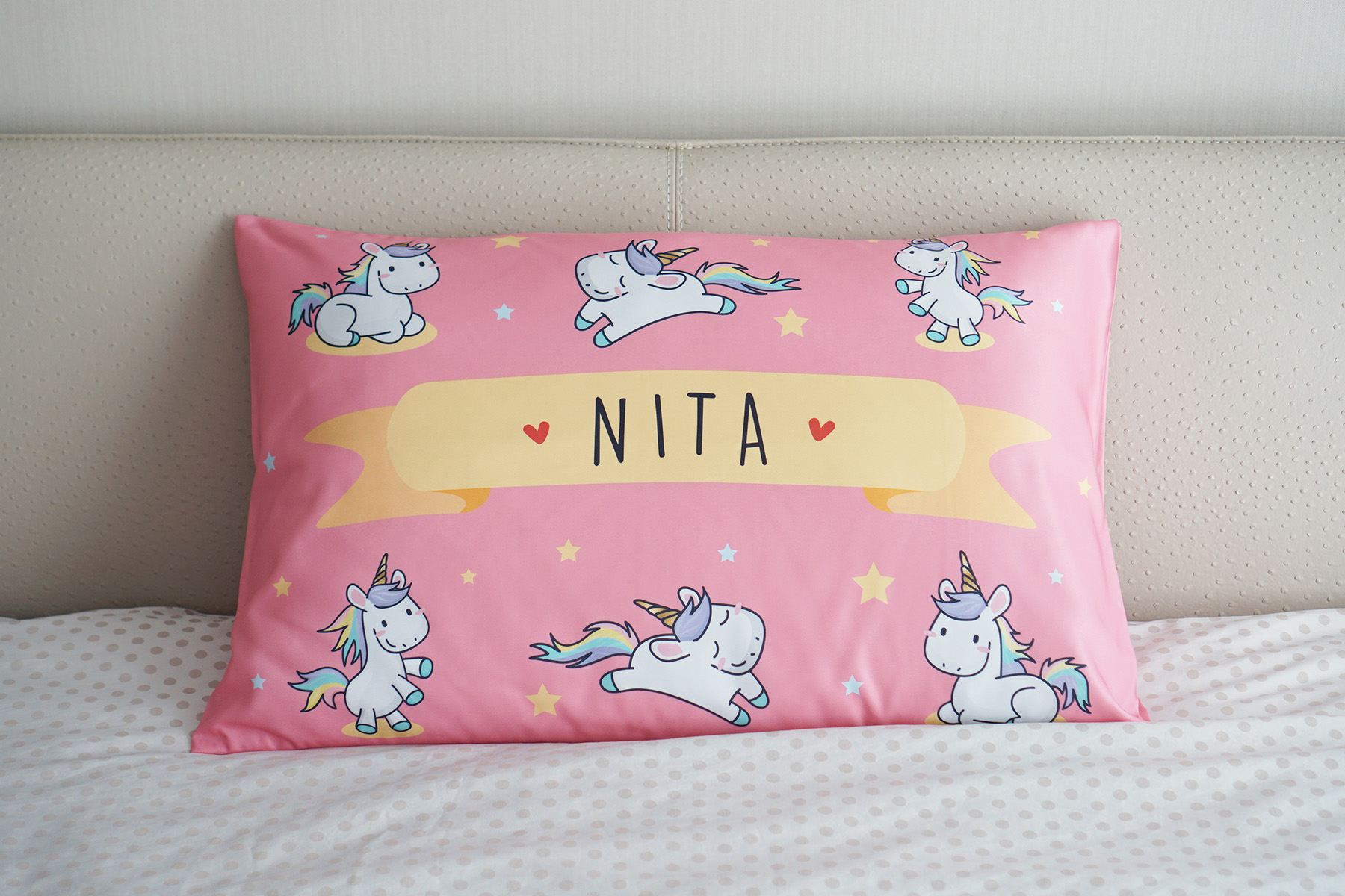 ปลอกหมอนหนุนคู่ พิมพ์ลายเต็มผืน Unicorn - Pink