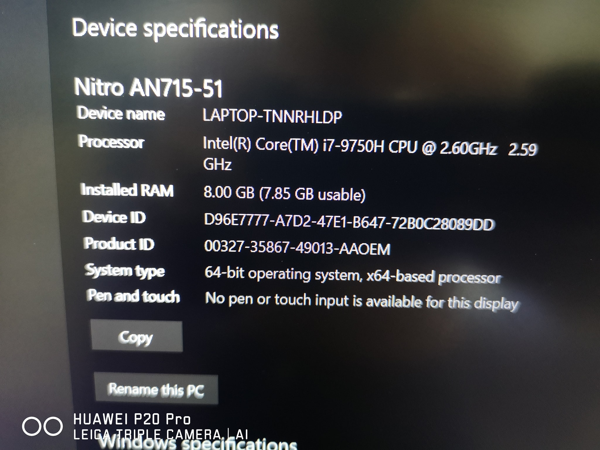 ACER Nitro7 Corei7 Gen9 GTX1660Ti RAM8 M.2512 ประกันยาวๆ 05/2023