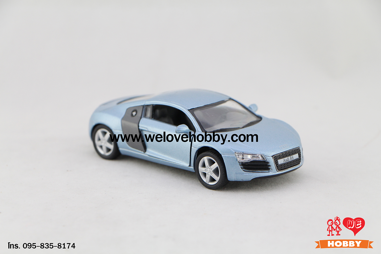 โมเดลรถซุปเปอร์ คาร์ Audi R8 สีฟ้า Scale 1:36
