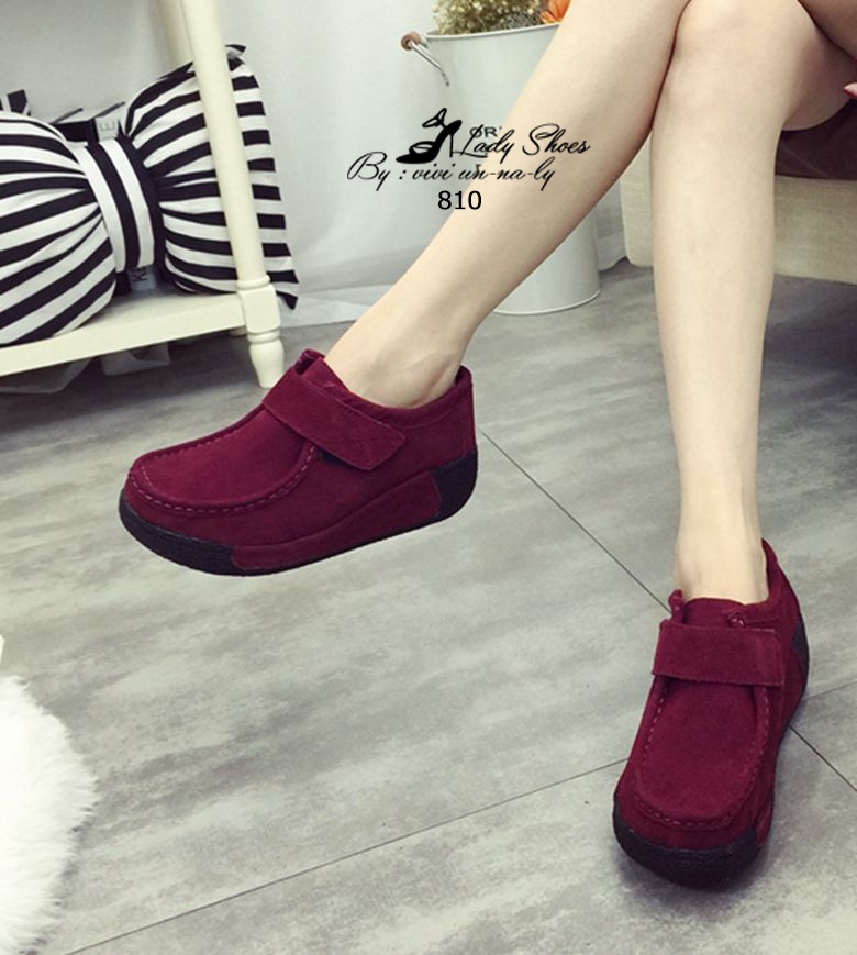 รองเท้าผ้าใบเตารีดรุ่นเมจิกเทป (สีแดงเลือดหมู)
