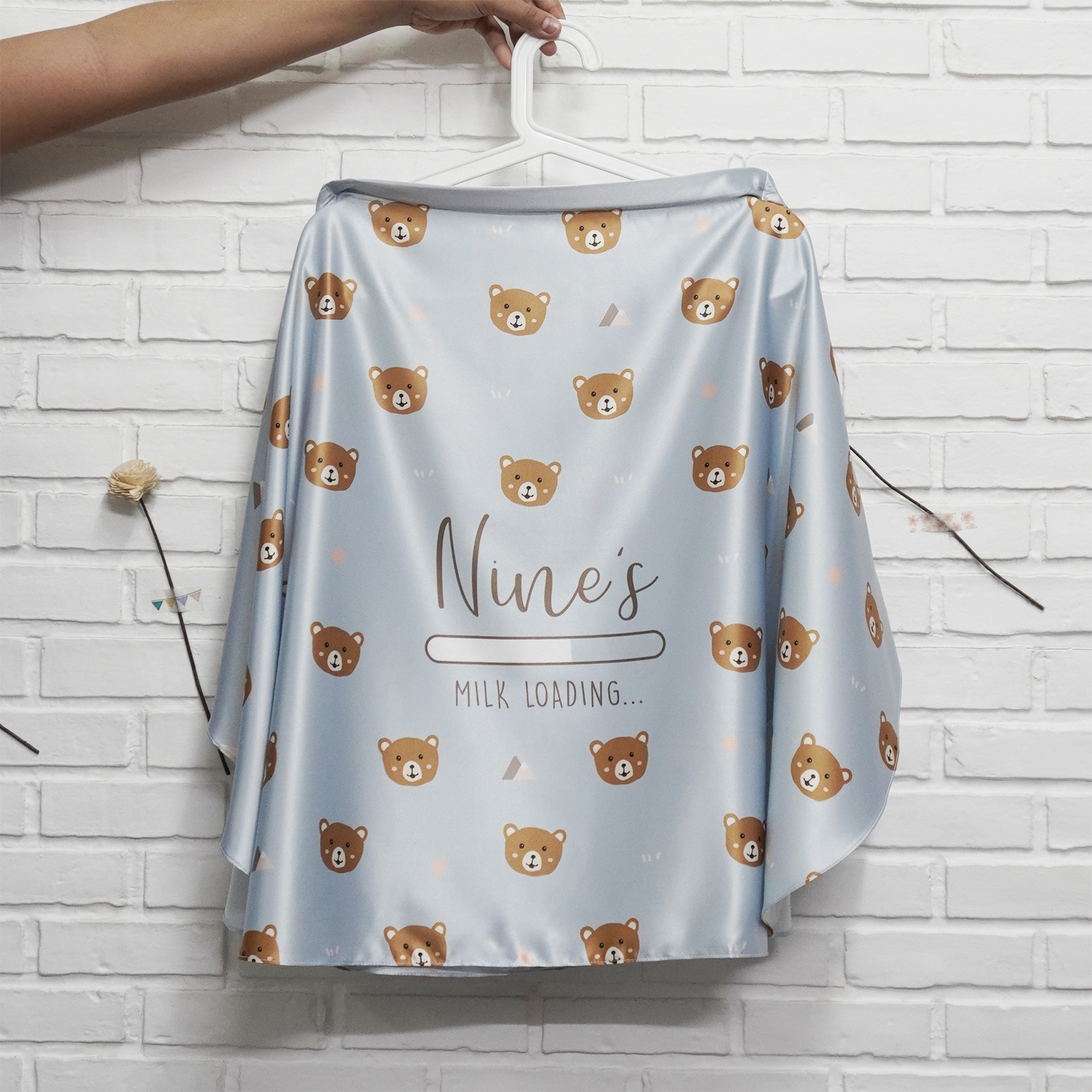 ผ้าคลุมให้นม สั่งทำใส่ชือ ลาย Pattern - Teddy - Blue