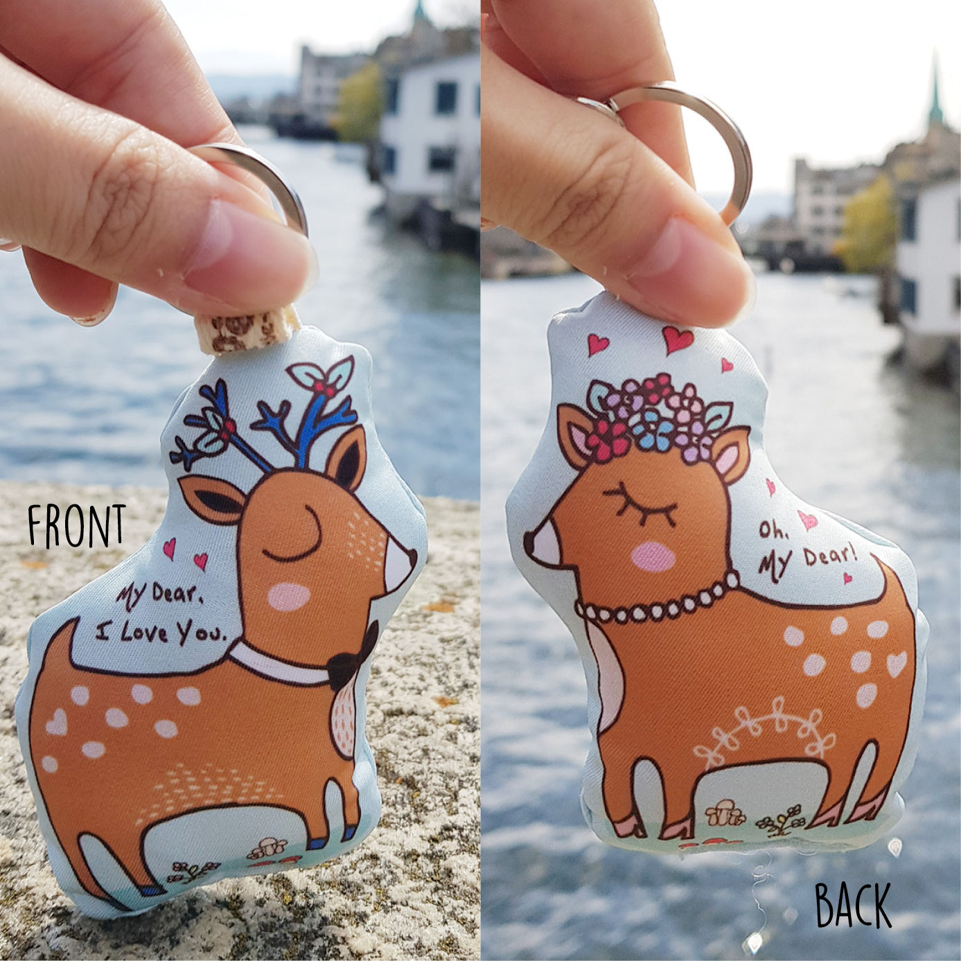 พวงกุญแจพร้อมส่ง ลาย Couple Deer 2in1