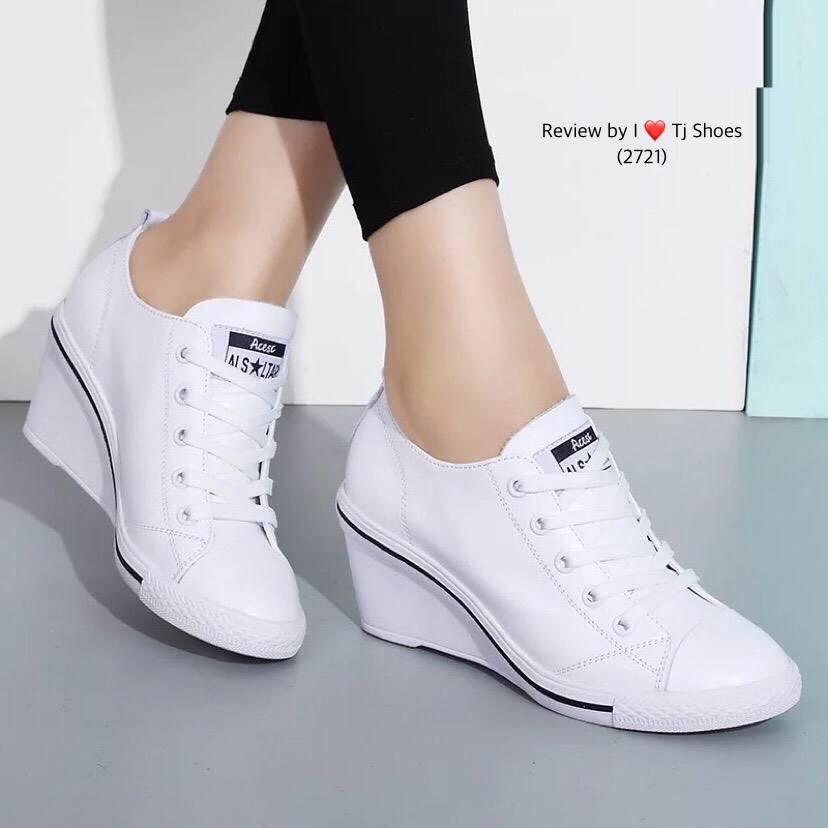 รองเท้าผ้าใบส้นเตารีดหนัง (สีขาว)