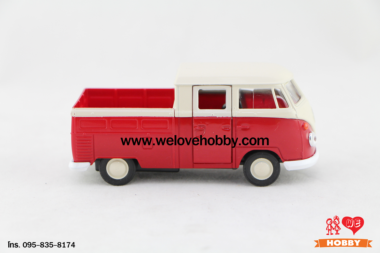 โมเดลรถกระบะโฟล์คคลาสสิค Volkswagen Type 1 Double Cabin Pick Up สีแดง-ครีม Scale 1:34-1:39